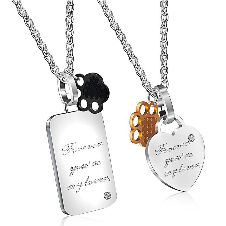 forever you're my lover Square Heart Tag Titanium Couple Necklace | EaseWholesale 0 forever you're my lover Square Heart Tag Titanium Couple Necklace | EaseWholesale 0