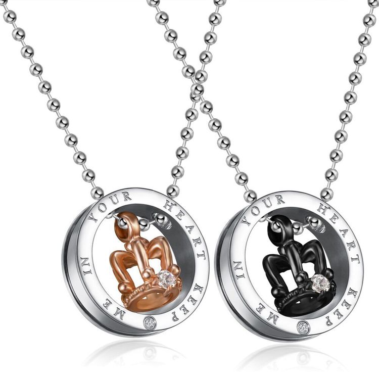 Black Gold Crown Circle Pendant Rhinestone Stainless Steel Couple Necklace | EaseWholesale 0 Black Gold Crown Circle Pendant Rhinestone Stainless Steel Couple Necklace | EaseWholesale 0