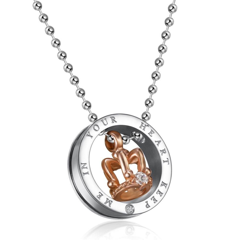 Black Gold Crown Circle Pendant Rhinestone Stainless Steel Couple Necklace | EaseWholesale 2 Black Gold Crown Circle Pendant Rhinestone Stainless Steel Couple Necklace | EaseWholesale 2