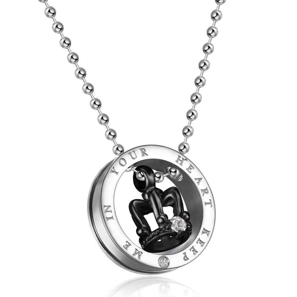 Black Gold Crown Circle Pendant Rhinestone Stainless Steel Couple Necklace | EaseWholesale 3 Black Gold Crown Circle Pendant Rhinestone Stainless Steel Couple Necklace | EaseWholesale 3