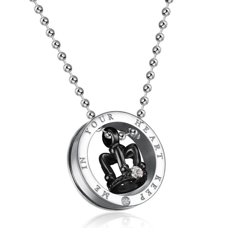Black Gold Crown Circle Pendant Rhinestone Stainless Steel Couple Necklace | EaseWholesale 3 Black Gold Crown Circle Pendant Rhinestone Stainless Steel Couple Necklace | EaseWholesale 3