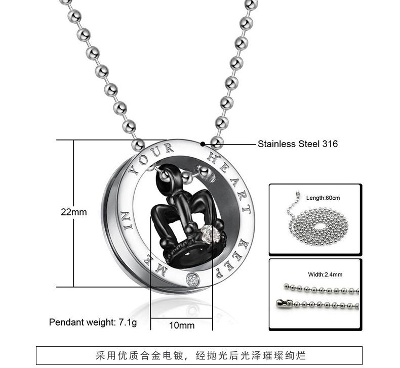 Black Gold Crown Circle Pendant Rhinestone Stainless Steel Couple Necklace | EaseWholesale 4 Black Gold Crown Circle Pendant Rhinestone Stainless Steel Couple Necklace | EaseWholesale 4