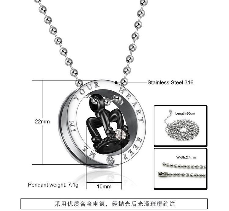 Black Gold Crown Circle Pendant Rhinestone Stainless Steel Couple Necklace | EaseWholesale 4 Black Gold Crown Circle Pendant Rhinestone Stainless Steel Couple Necklace | EaseWholesale 4