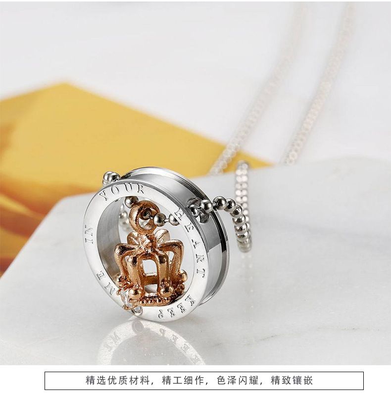 Black Gold Crown Circle Pendant Rhinestone Stainless Steel Couple Necklace | EaseWholesale 7 Black Gold Crown Circle Pendant Rhinestone Stainless Steel Couple Necklace | EaseWholesale 7