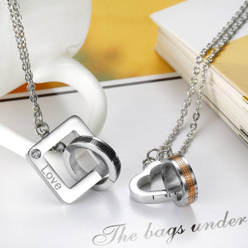 Wholesale Square Heart Pendant Titanium Couple's Necklace Gift  | EaseWholesale 1 Wholesale Square Heart Pendant Titanium Couple's Necklace Gift  | EaseWholesale 1
