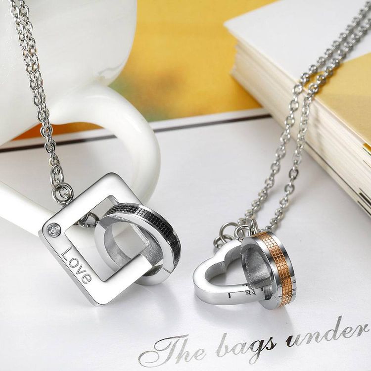 Wholesale Square Heart Pendant Titanium Couple's Necklace Gift  | EaseWholesale 1 Wholesale Square Heart Pendant Titanium Couple's Necklace Gift  | EaseWholesale 1