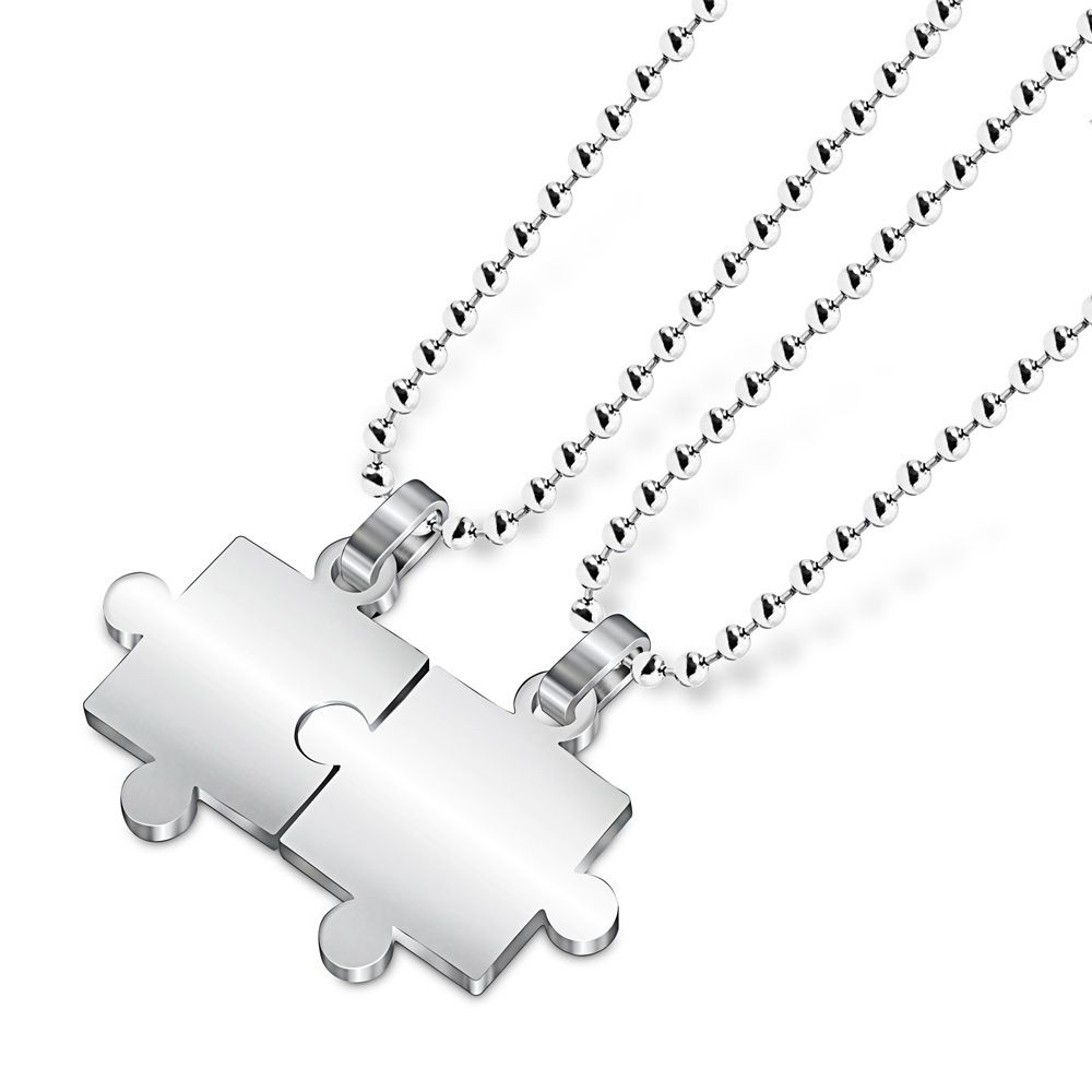 Creative Puzzle Pendant Stainless Steel Couple Necklace  | EaseWholesale 0 Creative Puzzle Pendant Stainless Steel Couple Necklace  | EaseWholesale 0