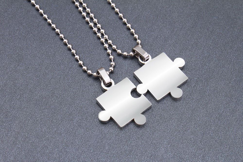 Creative Puzzle Pendant Stainless Steel Couple Necklace  | EaseWholesale 2 Creative Puzzle Pendant Stainless Steel Couple Necklace  | EaseWholesale 2