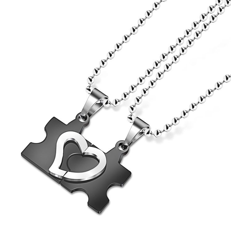 Creative Heart Puzzle Pendant Wholesale Titanium Couple Necklace | EaseWholesale 0  Creative Heart Puzzle Pendant Wholesale Titanium Couple Necklace | EaseWholesale 0