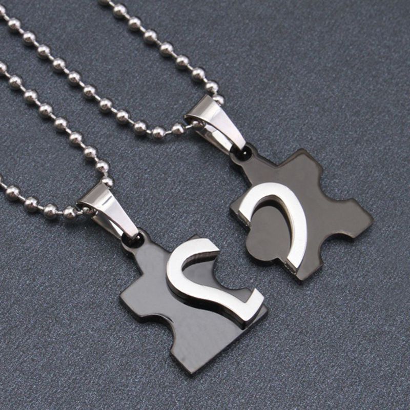 Creative Heart Puzzle Pendant Wholesale Titanium Couple Necklace | EaseWholesale 1  Creative Heart Puzzle Pendant Wholesale Titanium Couple Necklace | EaseWholesale 1