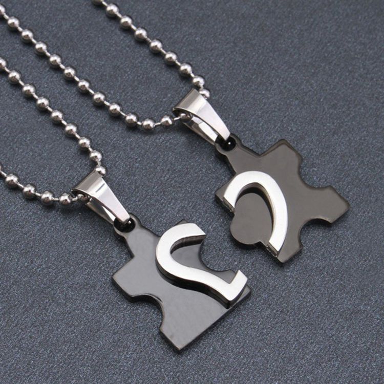 Creative Heart Puzzle Pendant Wholesale Titanium Couple Necklace | EaseWholesale 1  Creative Heart Puzzle Pendant Wholesale Titanium Couple Necklace | EaseWholesale 1
