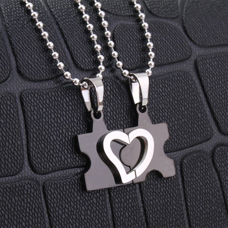 Creative Heart Puzzle Pendant Wholesale Titanium Couple Necklace | EaseWholesale 3  Creative Heart Puzzle Pendant Wholesale Titanium Couple Necklace | EaseWholesale 3