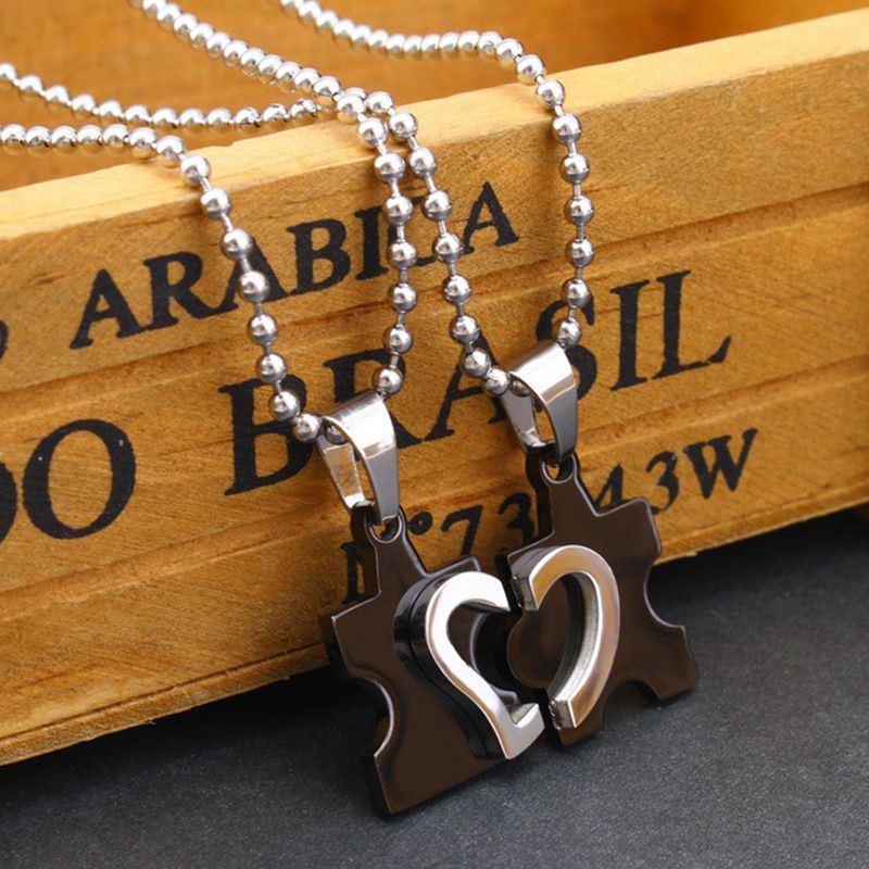 Creative Heart Puzzle Pendant Wholesale Titanium Couple Necklace | EaseWholesale 4  Creative Heart Puzzle Pendant Wholesale Titanium Couple Necklace | EaseWholesale 4