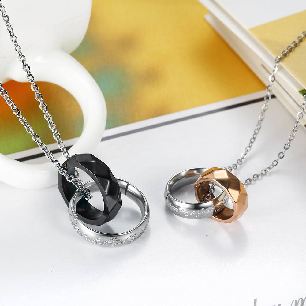 Double Loop Diamond Shape Titanium Couple's Necklace  | EaseWholesale 1 Double Loop Diamond Shape Titanium Couple's Necklace  | EaseWholesale 1
