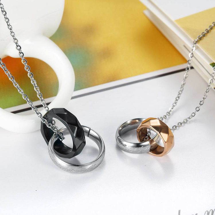 Double Loop Diamond Shape Titanium Couple's Necklace  | EaseWholesale 1 Double Loop Diamond Shape Titanium Couple's Necklace  | EaseWholesale 1