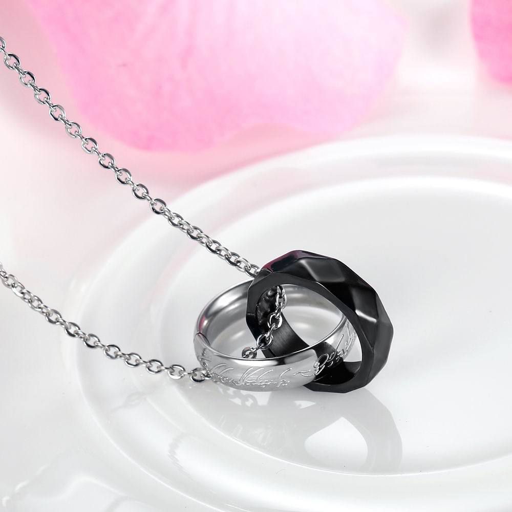 Double Loop Diamond Shape Titanium Couple's Necklace  | EaseWholesale 5 Double Loop Diamond Shape Titanium Couple's Necklace  | EaseWholesale 5