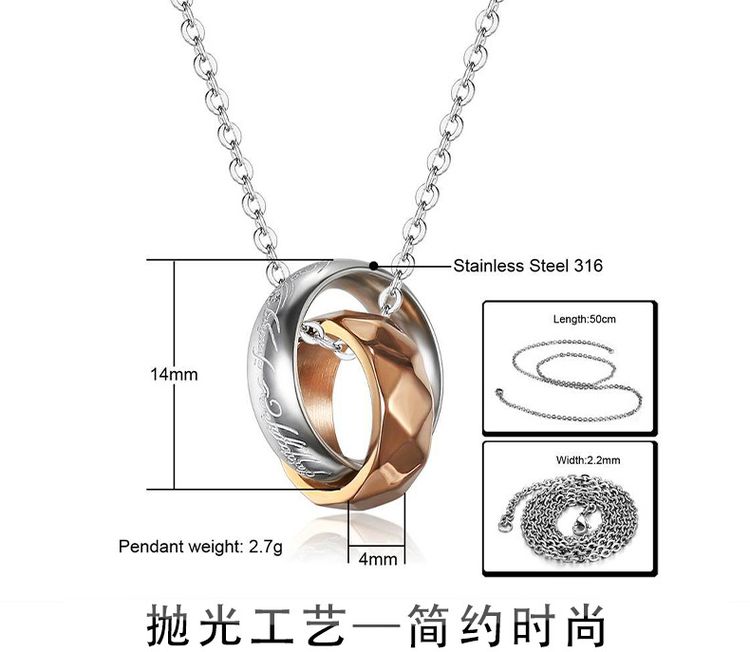 Double Loop Diamond Shape Titanium Couple's Necklace  | EaseWholesale 6 Double Loop Diamond Shape Titanium Couple's Necklace  | EaseWholesale 6