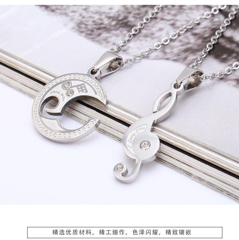 Wholesale Creative Music Symbol Titanium Couple Pendant Necklace | EaseWholesale 2 Wholesale Creative Music Symbol Titanium Couple Pendant Necklace | EaseWholesale 2
