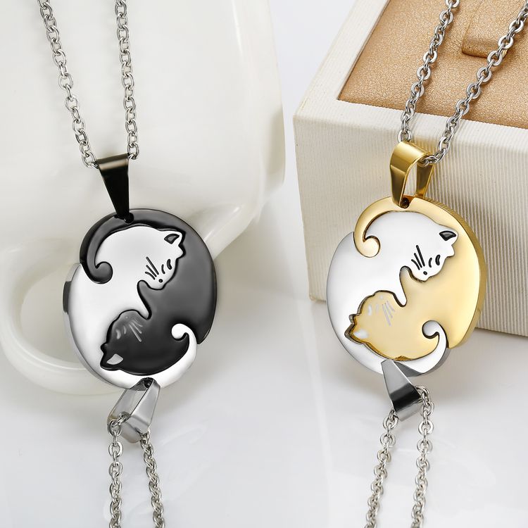 Cute Animal Cat Pendant Puzzle Couple Necklace Wholesale | EaseWholesale 4  Cute Animal Cat Pendant Puzzle Couple Necklace Wholesale | EaseWholesale 4