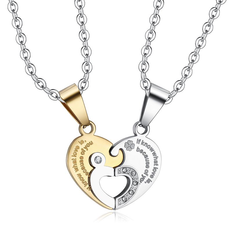 Love Spliced Zirconia Pendant Wholesale Stainless Steel Couple Necklace Gift | EaseWholesale 0