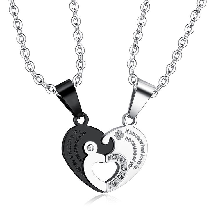 Love Spliced Zirconia Pendant Wholesale Stainless Steel Couple Necklace Gift | EaseWholesale 1