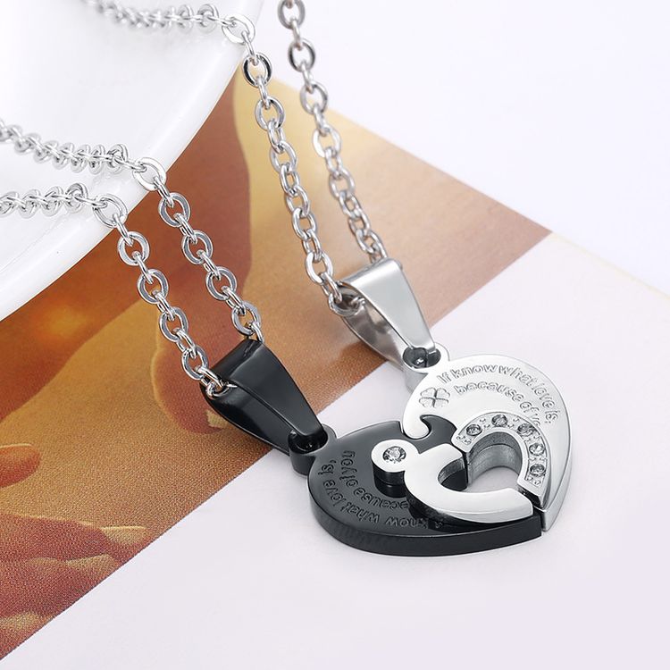 Love Spliced Zirconia Pendant Wholesale Stainless Steel Couple Necklace Gift | EaseWholesale 2