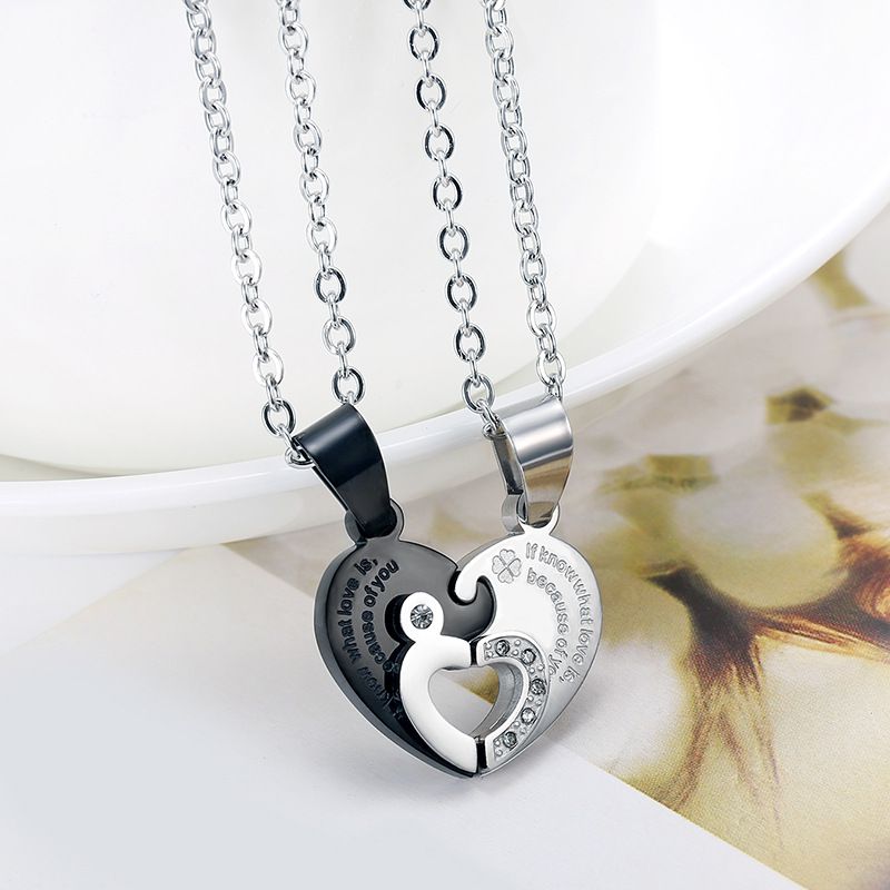 Love Spliced Zirconia Pendant Wholesale Stainless Steel Couple Necklace Gift | EaseWholesale 4