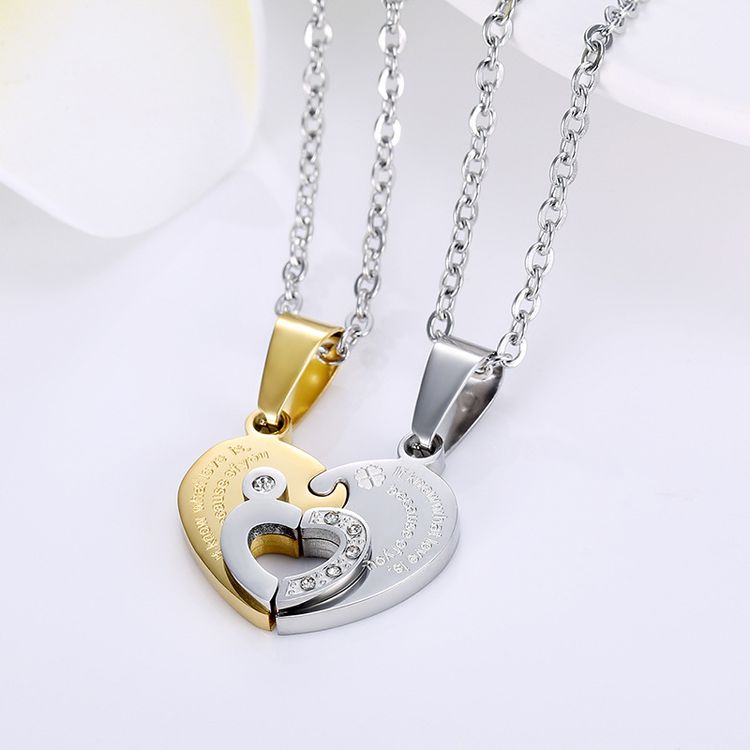 Love Spliced Zirconia Pendant Wholesale Stainless Steel Couple Necklace Gift | EaseWholesale 5