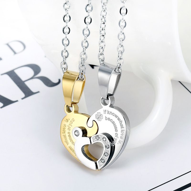 Love Spliced Zirconia Pendant Wholesale Stainless Steel Couple Necklace Gift | EaseWholesale 6