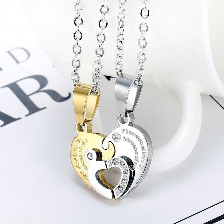 Love Spliced Zirconia Pendant Wholesale Stainless Steel Couple Necklace Gift | EaseWholesale 6