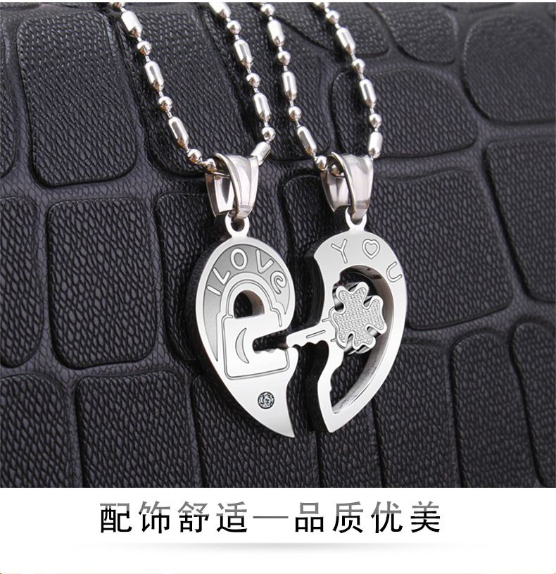 Wholesale Fashion Love Heart collarbone key pendant puzzle Titanium Couple Necklace | EaseWholesale 5 Wholesale Fashion Love Heart collarbone key pendant puzzle Titanium Couple Necklace | EaseWholesale 5
