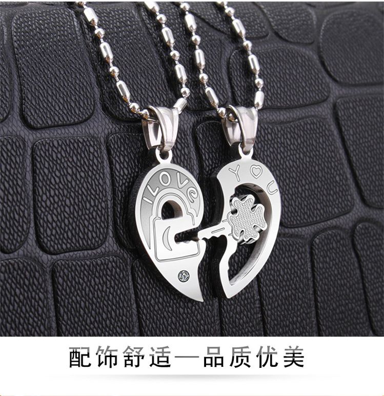 Wholesale Fashion Love Heart collarbone key pendant puzzle Titanium Couple Necklace | EaseWholesale 5 Wholesale Fashion Love Heart collarbone key pendant puzzle Titanium Couple Necklace | EaseWholesale 5