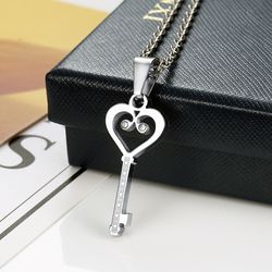 Pendant heart puzzle key couple titanium steel necklace sweater chain wholesale | EaseWholesale