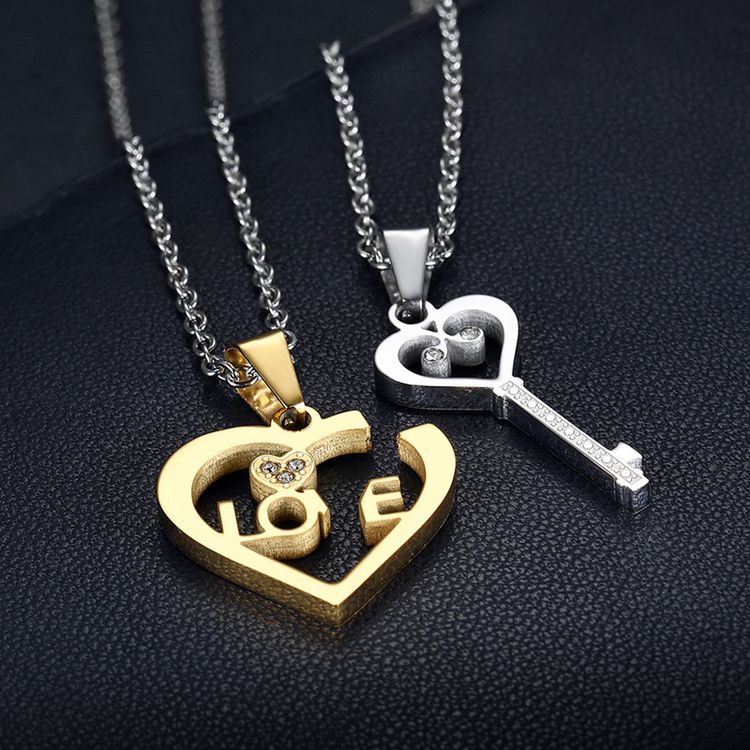 Pendant heart puzzle key couple titanium steel necklace sweater chain wholesale | EaseWholesale 2 Pendant heart puzzle key couple titanium steel necklace sweater chain wholesale | EaseWholesale 2