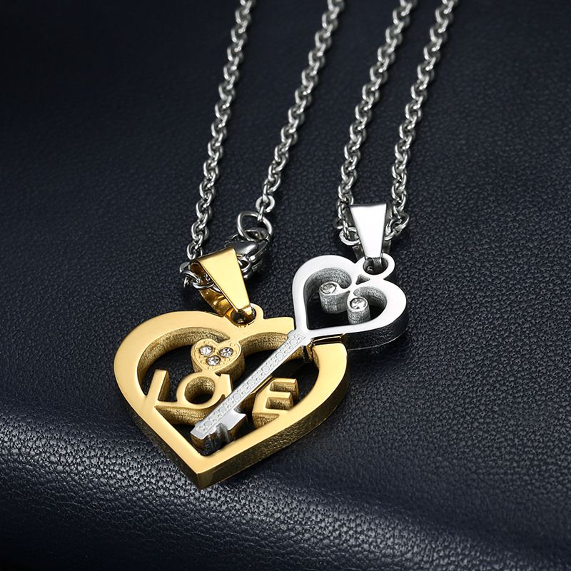 Pendant heart puzzle key couple titanium steel necklace sweater chain wholesale | EaseWholesale 3 Pendant heart puzzle key couple titanium steel necklace sweater chain wholesale | EaseWholesale 3