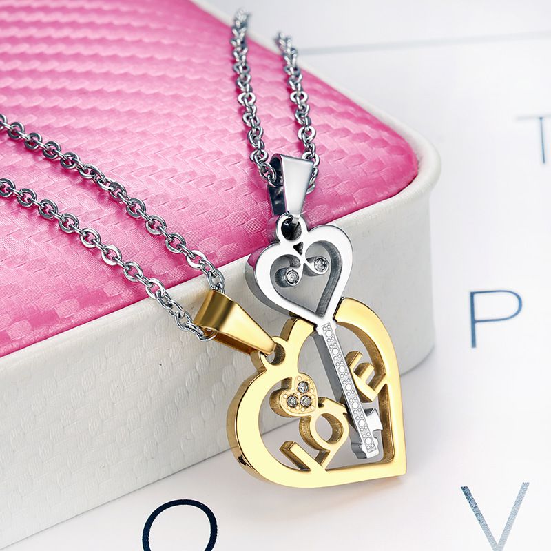 Pendant heart puzzle key couple titanium steel necklace sweater chain wholesale | EaseWholesale 4 Pendant heart puzzle key couple titanium steel necklace sweater chain wholesale | EaseWholesale 4