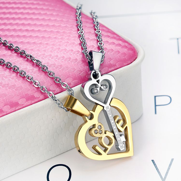 Pendant heart puzzle key couple titanium steel necklace sweater chain wholesale | EaseWholesale 4 Pendant heart puzzle key couple titanium steel necklace sweater chain wholesale | EaseWholesale 4