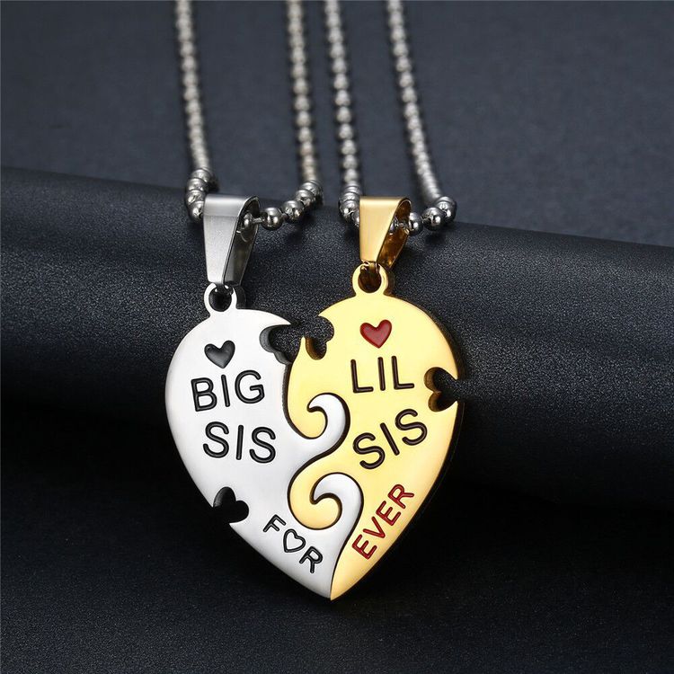Big Little Sister Family Friendship Peach Heart Puzzle Stainless Steel Necklace | EaseWholesale 3 Big Little Sister Family Friendship Peach Heart Puzzle Stainless Steel Necklace | EaseWholesale 3