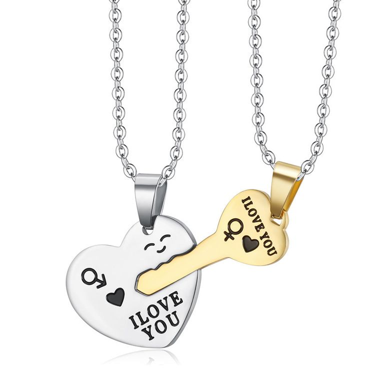 Wholesale Fashion sweet romantic heart-shaped key couple titanium steel necklace | EaseWholesale