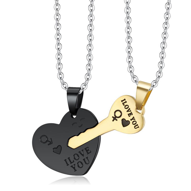 Wholesale Fashion sweet romantic heart-shaped key couple titanium steel necklace | EaseWholesale 1 Wholesale Fashion sweet romantic heart-shaped key couple titanium steel necklace | EaseWholesale 1