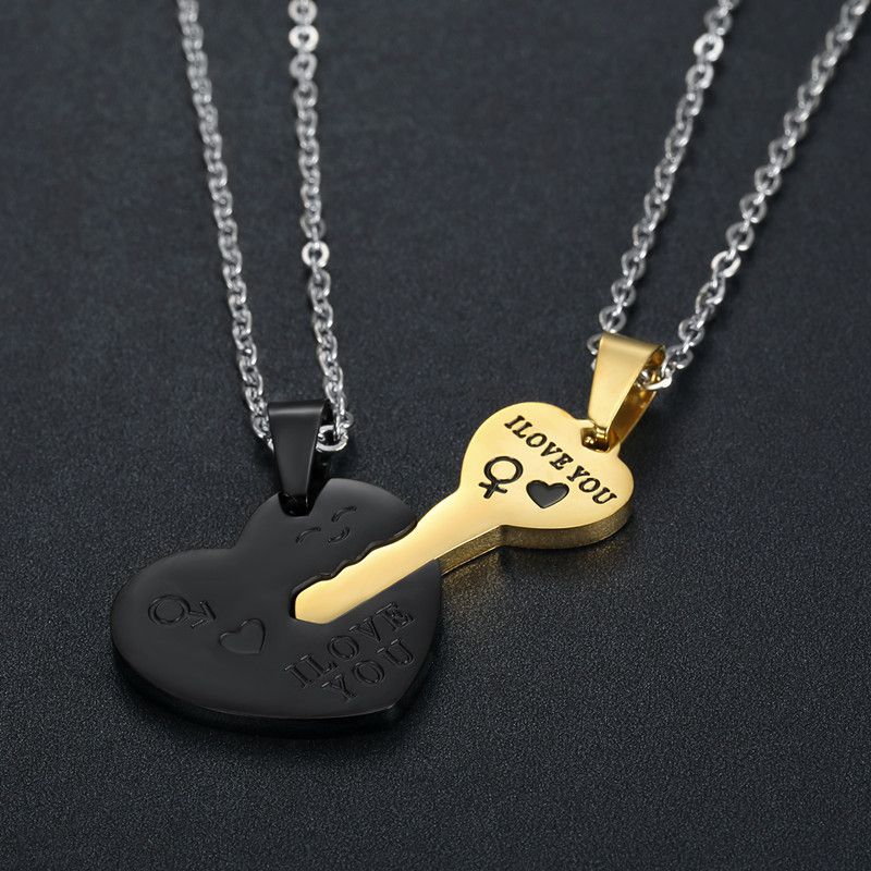 Wholesale Fashion sweet romantic heart-shaped key couple titanium steel necklace | EaseWholesale 2 Wholesale Fashion sweet romantic heart-shaped key couple titanium steel necklace | EaseWholesale 2