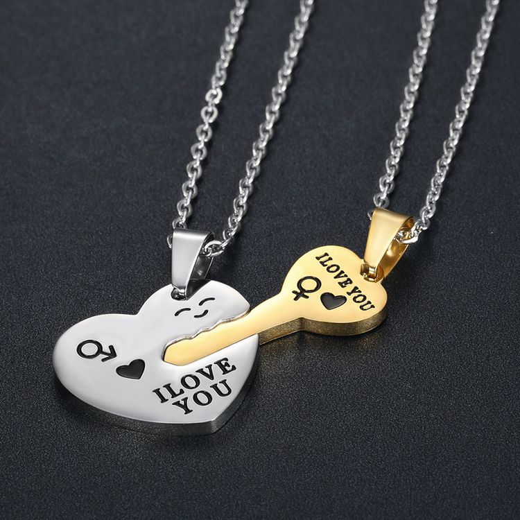 Wholesale Fashion sweet romantic heart-shaped key couple titanium steel necklace | EaseWholesale 3 Wholesale Fashion sweet romantic heart-shaped key couple titanium steel necklace | EaseWholesale 3