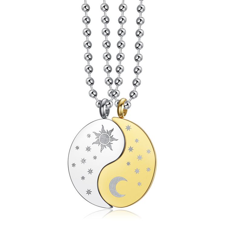New hip-hop sun and moon gossip titanium stainless steel couple pendant necklace | EaseWholesale
