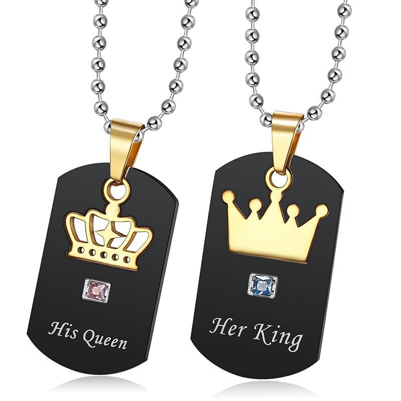 Wholesale Crown Stainless Steel Couple Necklace Her King His Queen Military Pendant  | EaseWholesale 0 Wholesale Crown Stainless Steel Couple Necklace Her King His Queen Military Pendant  | EaseWholesale 0