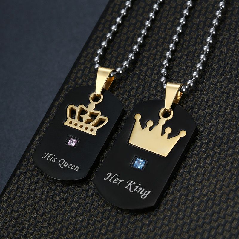 Wholesale Crown Stainless Steel Couple Necklace Her King His Queen Military Pendant  | EaseWholesale 1 Wholesale Crown Stainless Steel Couple Necklace Her King His Queen Military Pendant  | EaseWholesale 1