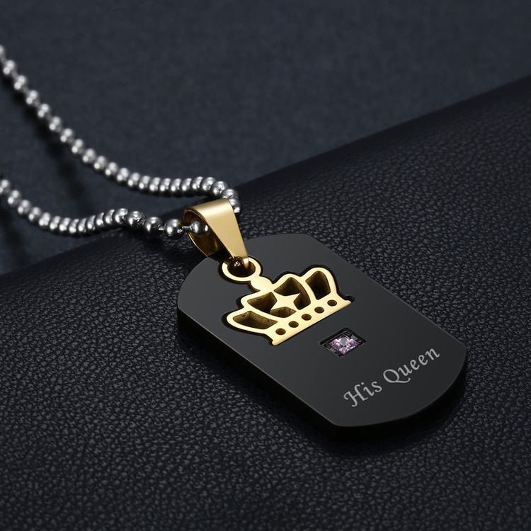 Wholesale Crown Stainless Steel Couple Necklace Her King His Queen Military Pendant  | EaseWholesale 2 Wholesale Crown Stainless Steel Couple Necklace Her King His Queen Military Pendant  | EaseWholesale 2