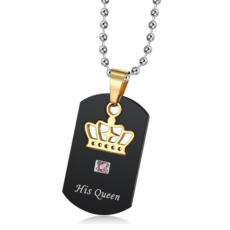 Wholesale Crown Stainless Steel Couple Necklace Her King His Queen Military Pendant  | EaseWholesale 3 Wholesale Crown Stainless Steel Couple Necklace Her King His Queen Military Pendant  | EaseWholesale 3
