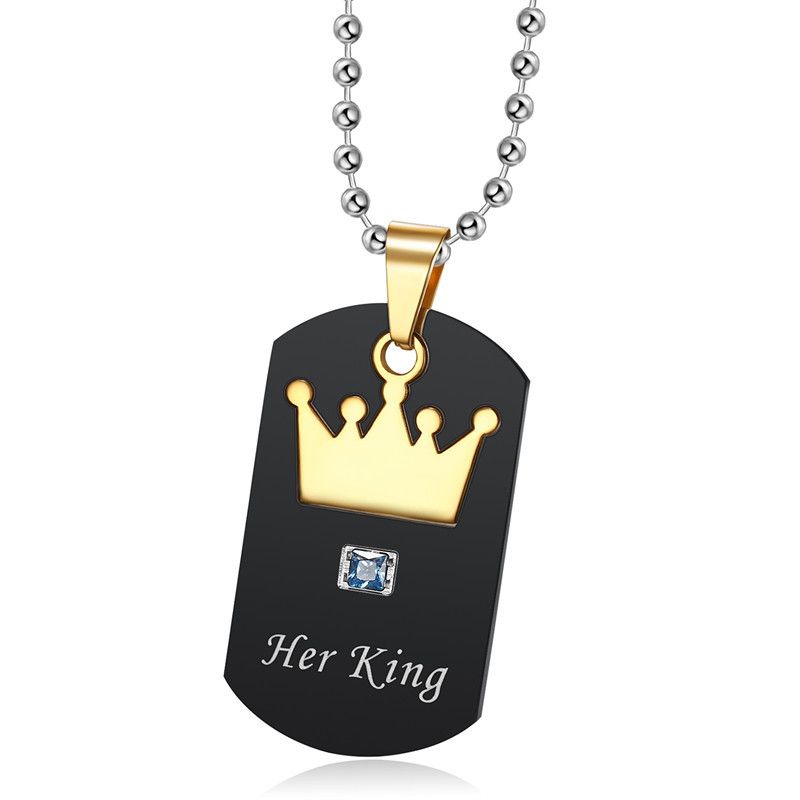 Wholesale Crown Stainless Steel Couple Necklace Her King His Queen Military Pendant  | EaseWholesale 4 Wholesale Crown Stainless Steel Couple Necklace Her King His Queen Military Pendant  | EaseWholesale 4