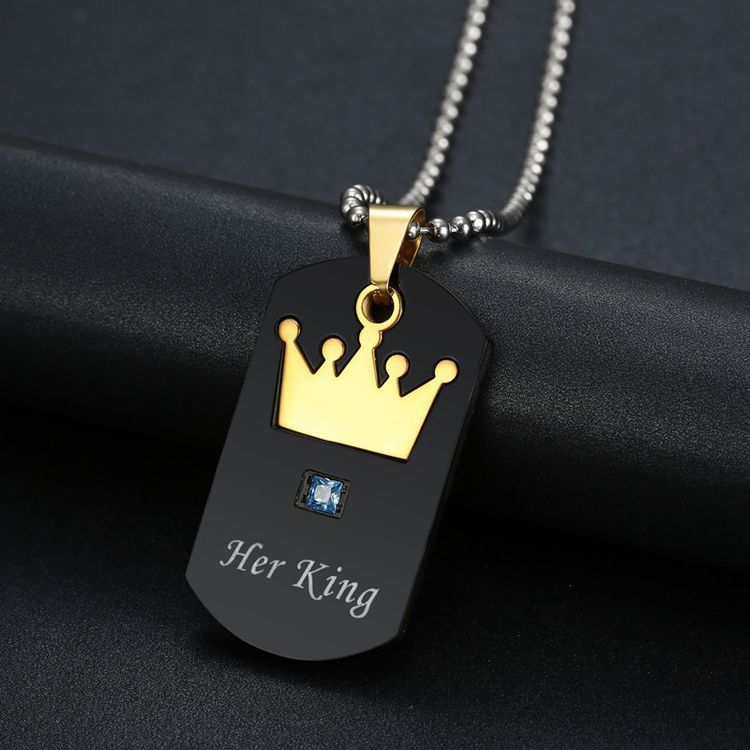 Wholesale Crown Stainless Steel Couple Necklace Her King His Queen Military Pendant  | EaseWholesale 5 Wholesale Crown Stainless Steel Couple Necklace Her King His Queen Military Pendant  | EaseWholesale 5