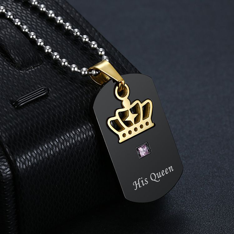 Wholesale Crown Stainless Steel Couple Necklace Her King His Queen Military Pendant  | EaseWholesale 6 Wholesale Crown Stainless Steel Couple Necklace Her King His Queen Military Pendant  | EaseWholesale 6